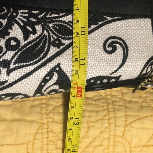 Spartina 449 Canvas Natural Linen Genuine Leather Purse Footed Bottom Black Hand - Picture 4 of 8